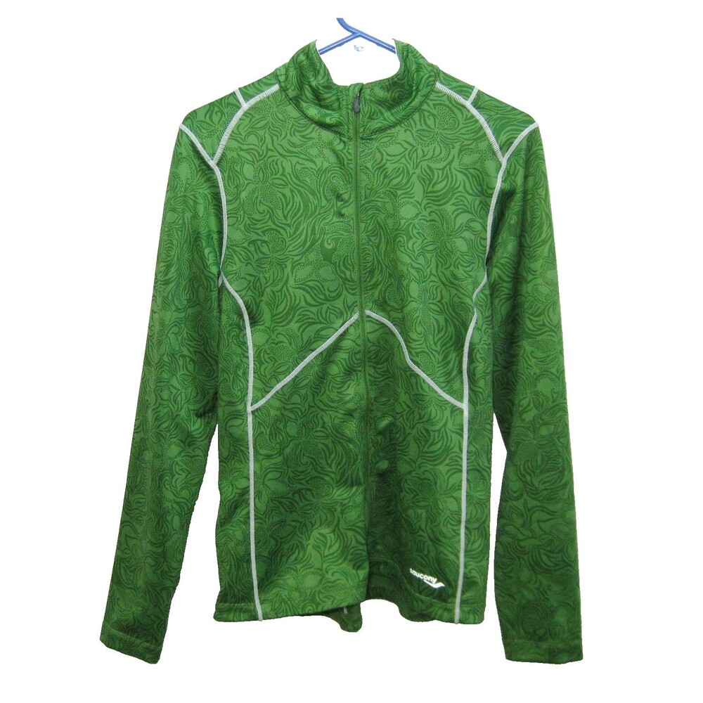 Saucony Jacket Full Zip Womens Large Green Running Gym Fitness Activewear Top